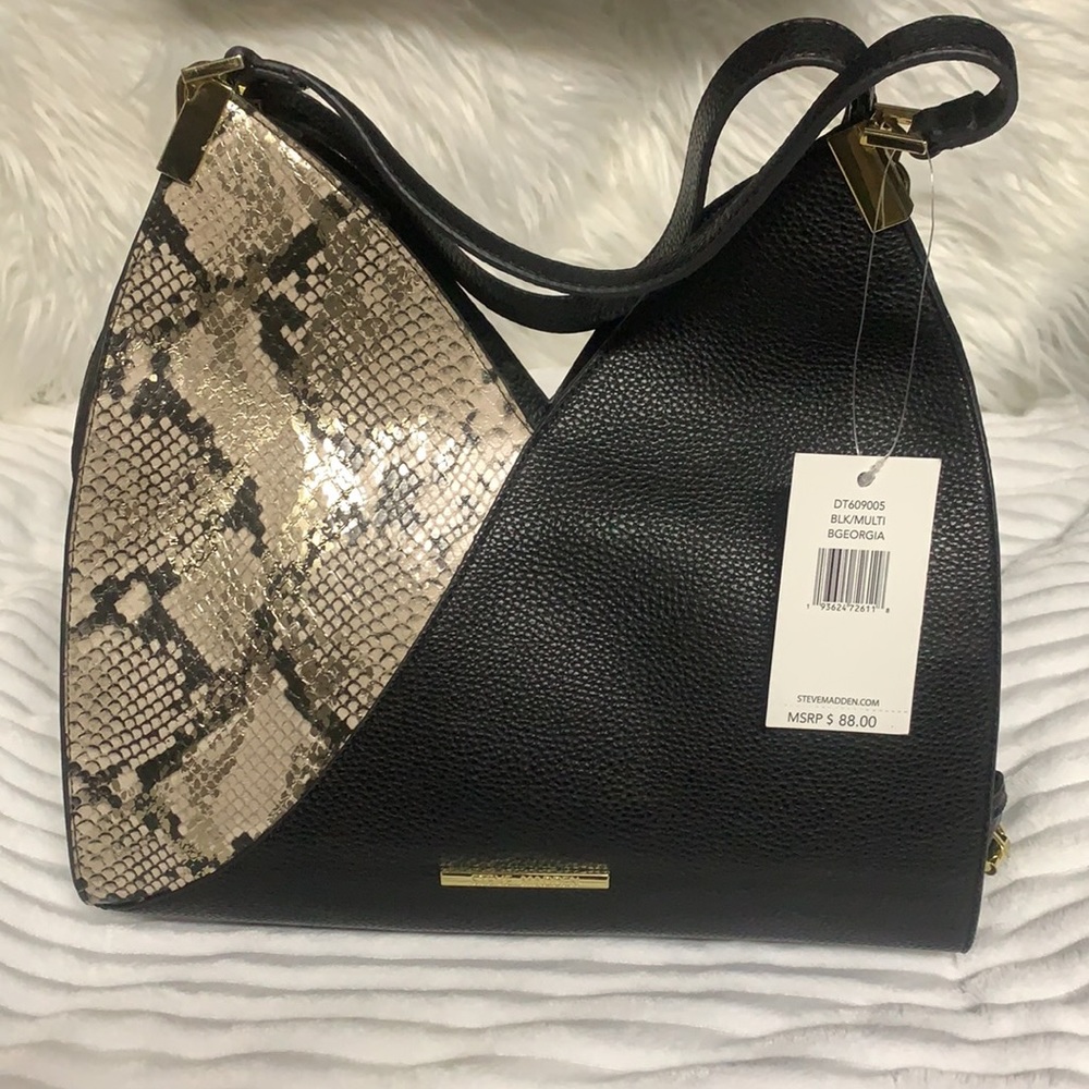 Steve Madden Black Shoulder Bag Purse Snake Skin